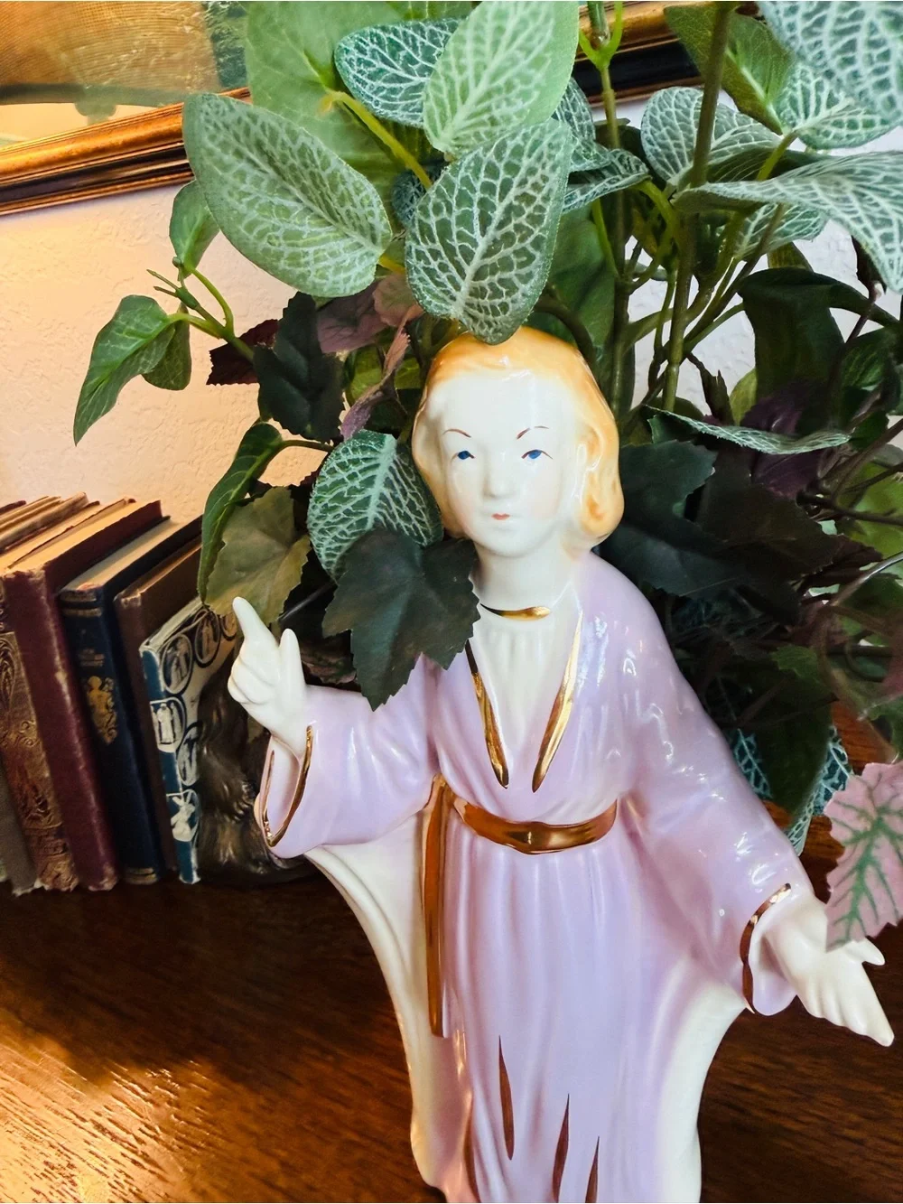 ❤️sold1950s Lady Head Vase Planter – Pink & Lilac Ceramic with Gold Accents - Picture 6 of 14